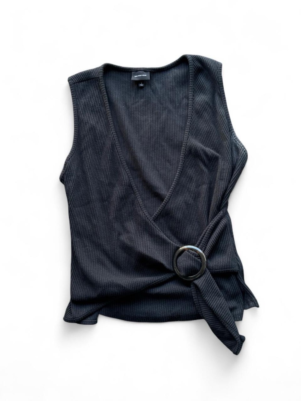 ✨who what wear Black ribbed knit tank top with belt detail Size L✨